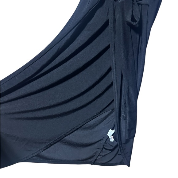DISCO SLINKY WRAP DRAPE DRESS Black Jersey Feel Size 10 - Picture 3 of 16
